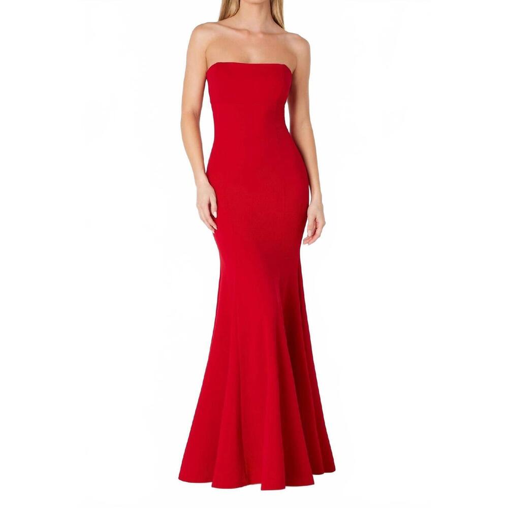 NEW LADIVINE lace-up strapless long prom dress in red